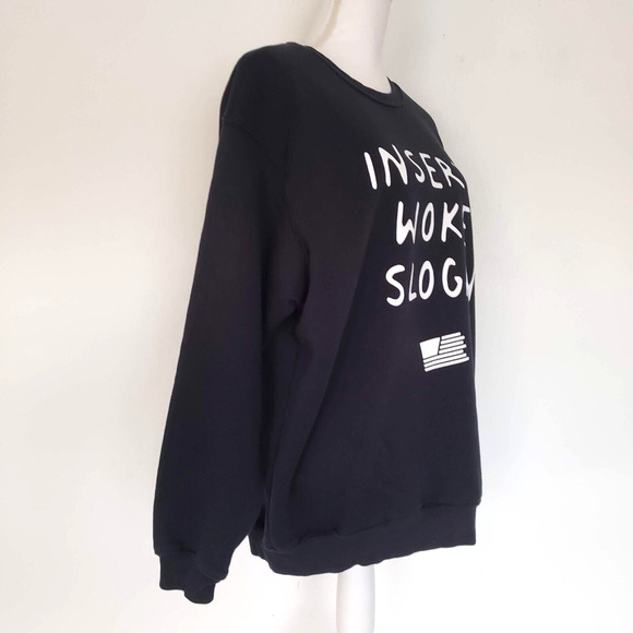 Bay Side INSERT WOKE SLOGAN Unisex SIZE L Political Black Pullover Sweatshirt US - Picture 3 of 11